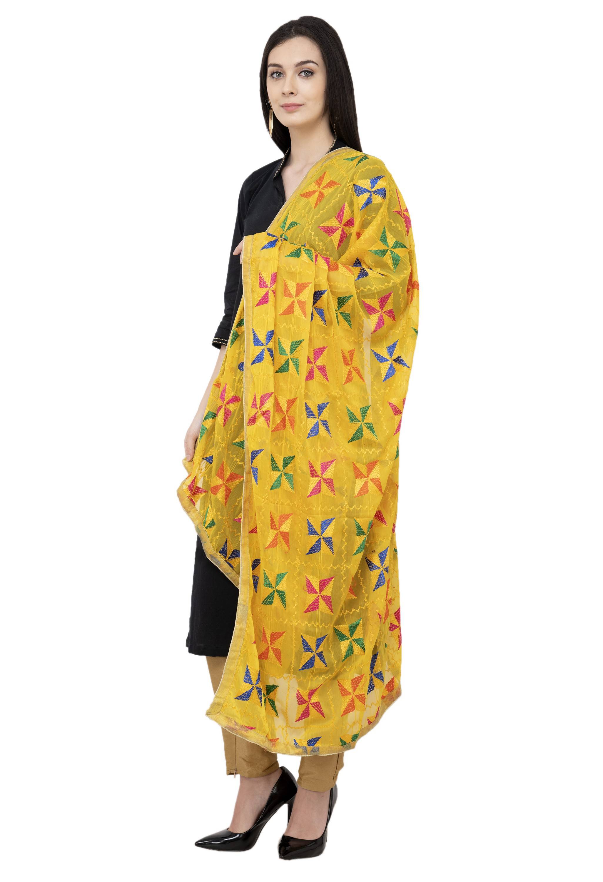 A R Silk Pakka Phulkari Fancy Dupatta Color Yelllow Dupatta or Chunni
