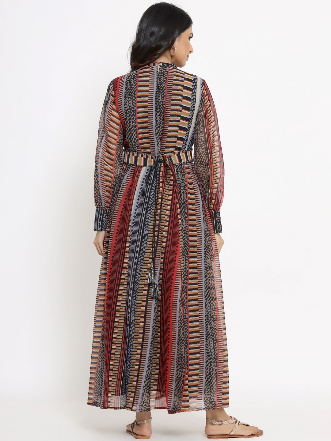 Women's Alphin Chiffon Printed Flared Dress with Waist Tie-up  - Juniper