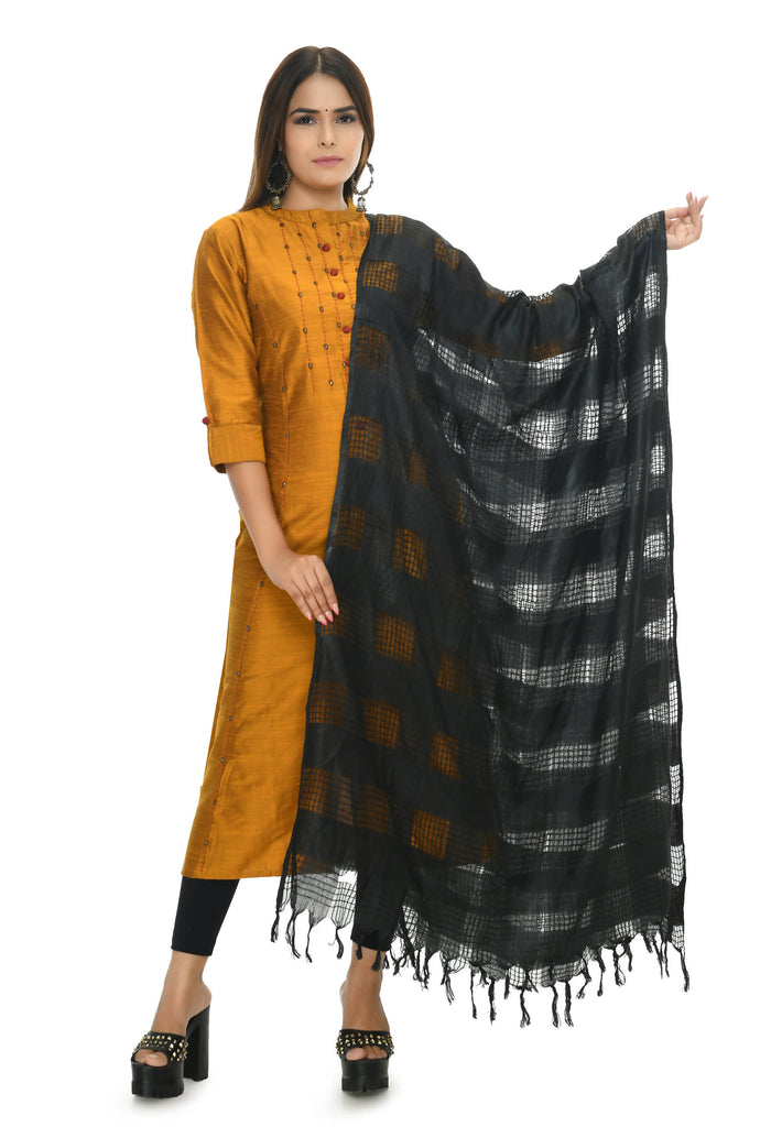 Women's Black Window Design Cotton Dupatta Mfd0016