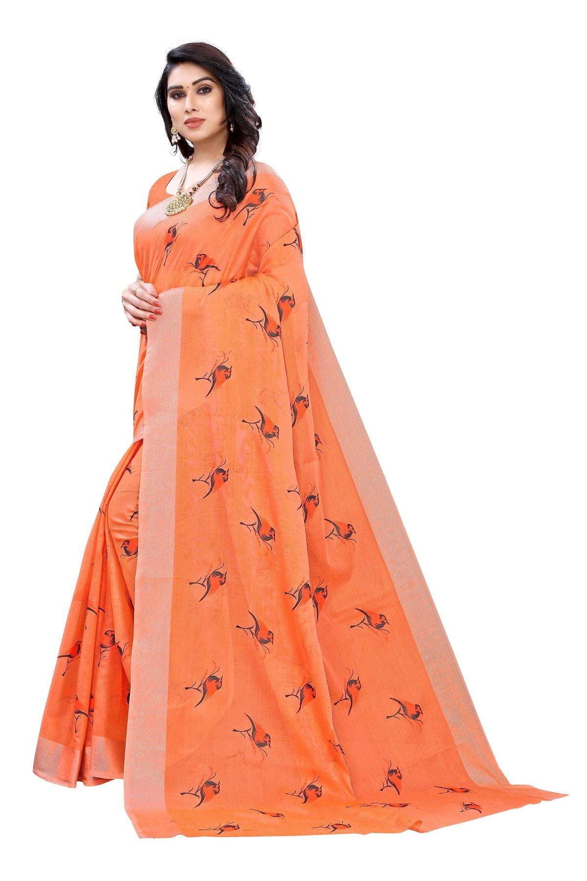 Women's Orange Chanderi Designer Saree - Vamika