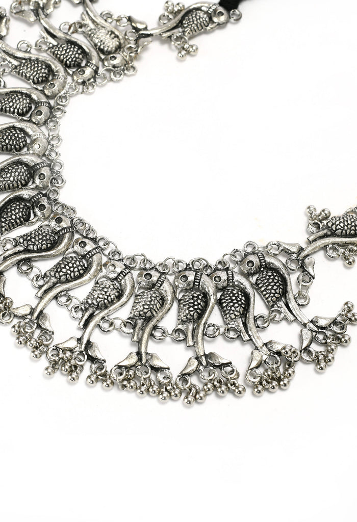 Trendia Parrot Design Silver color Choker with ghungru Nec