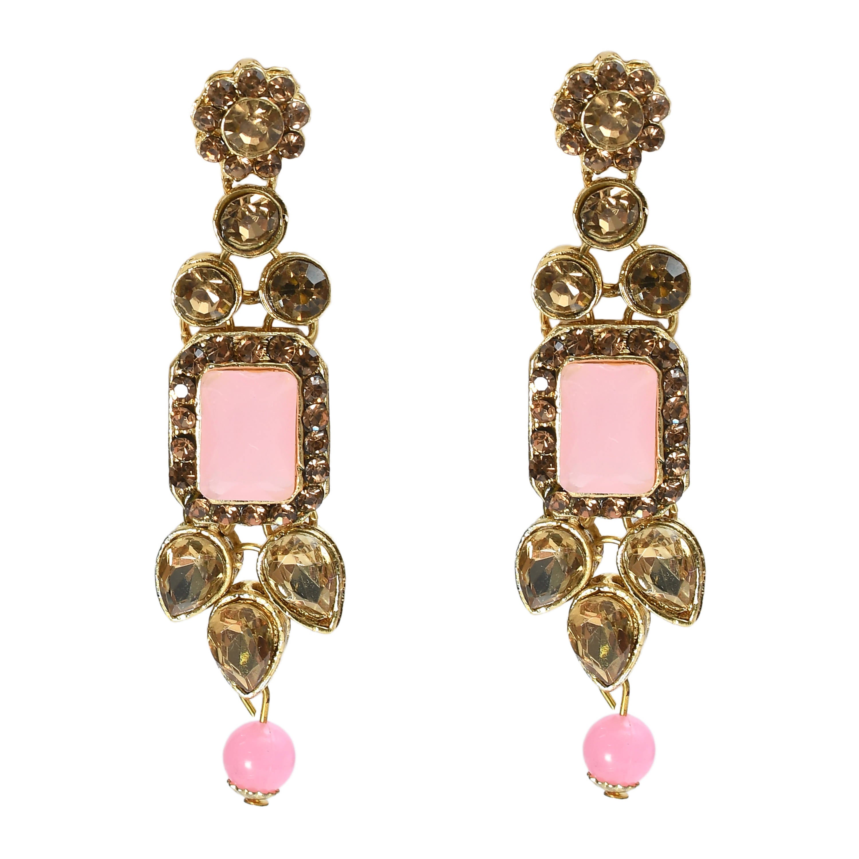 Kamal Johar Gold-Plated Stone & Pearls Baby Pink Necklace Set Mangalsutra Jkms_072