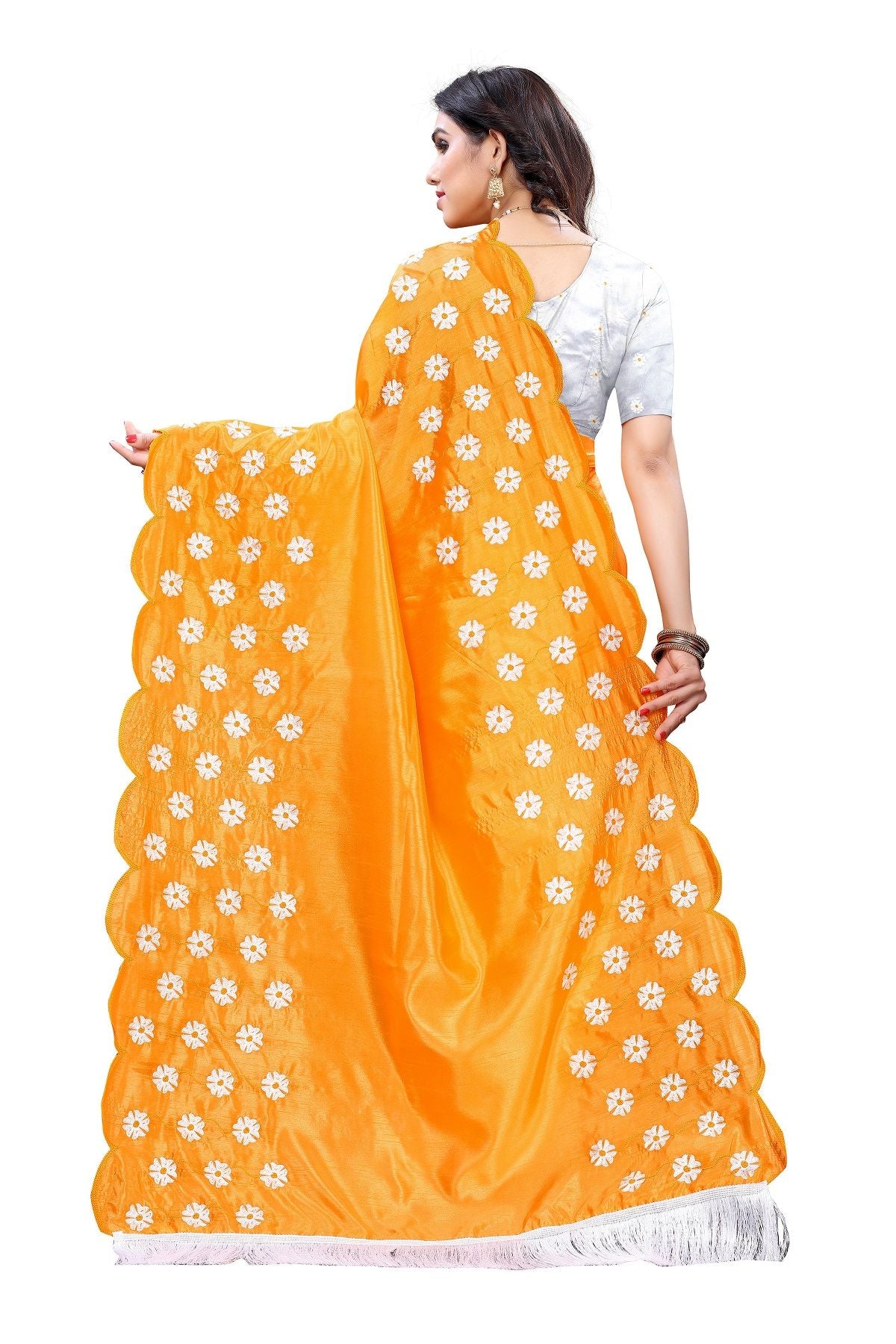 Women's Vamika Zoya Silk Embroidered Yellow Saree-Rakhi Mustard - Vamika