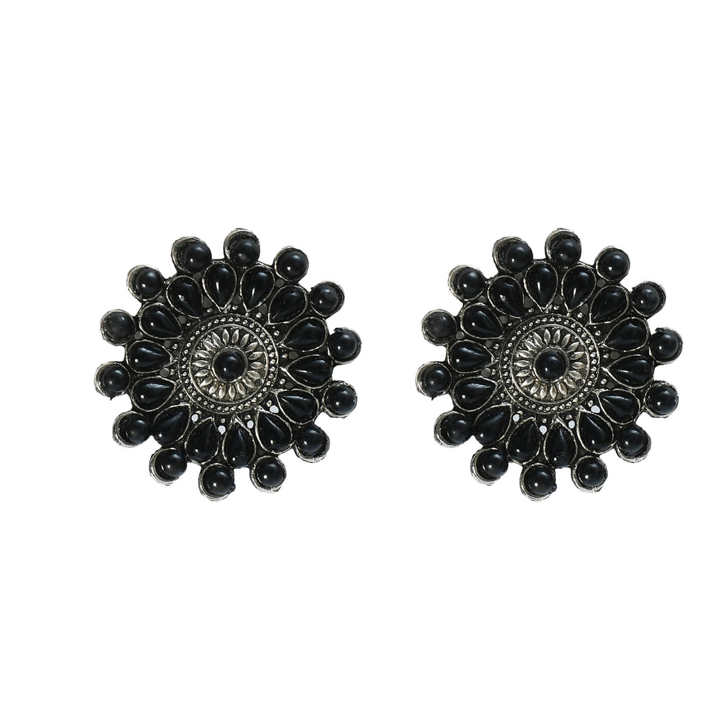 Johar Kamal Oxidised Silver-Plated Black Color Chokar Necklace with Ear