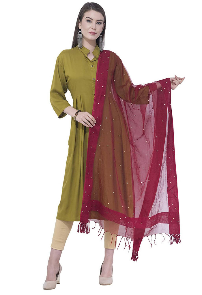 Women's Orgenza Cotton Golden Chandna Work Maroon Dupatta Mfd0043