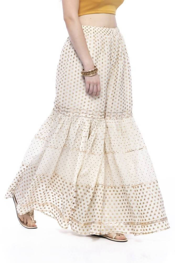 Women's Trendy Cotton Off White Gold Print With Gota Sharara Mfp021 - Moeza
