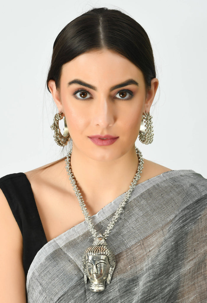 Johar Kamal German Silver Oxidised Budha Necklace with Ear