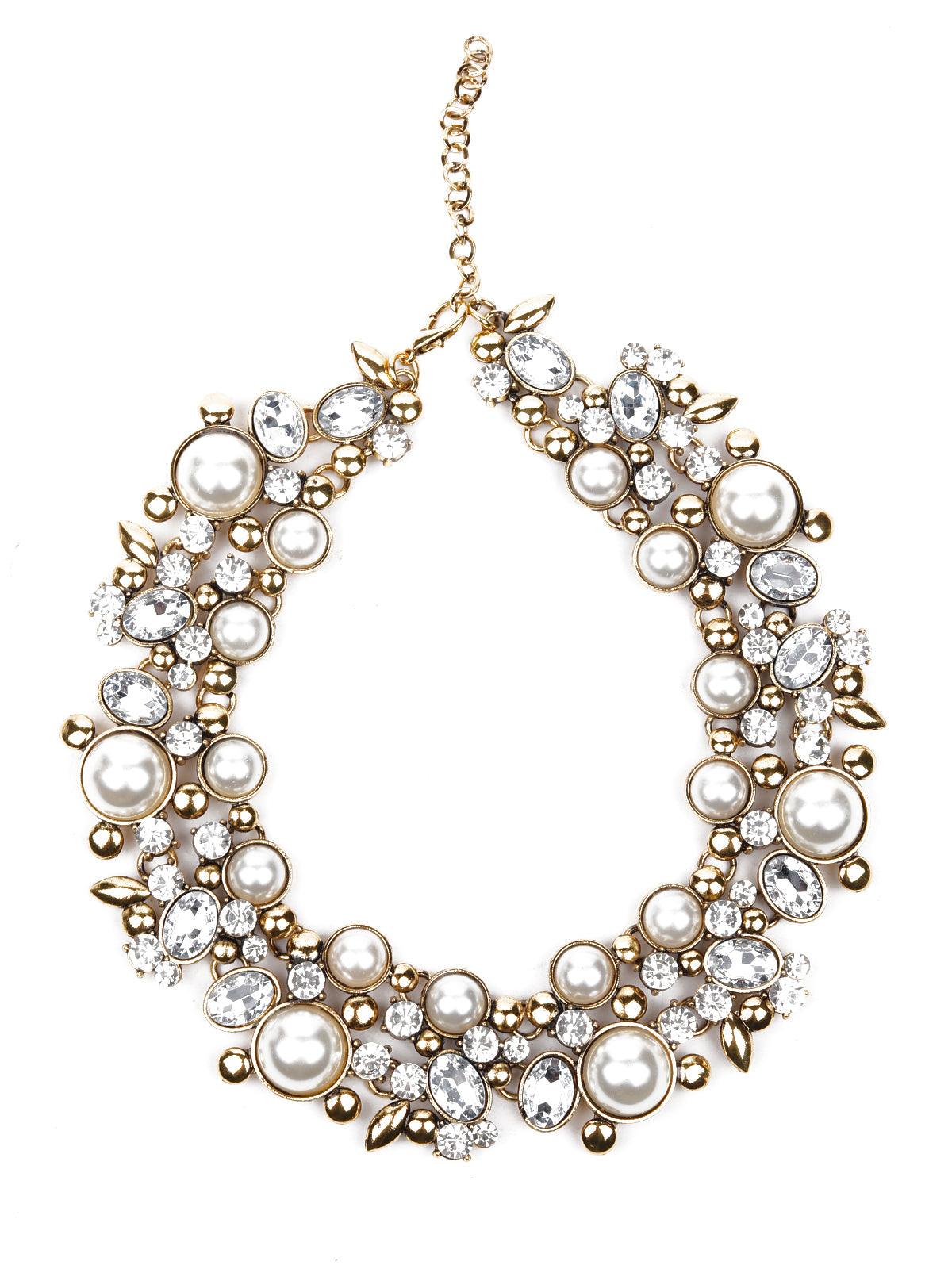 Women's Very Elegant Rounded Embellished With Crystals And Pearls Necklace - Odette
