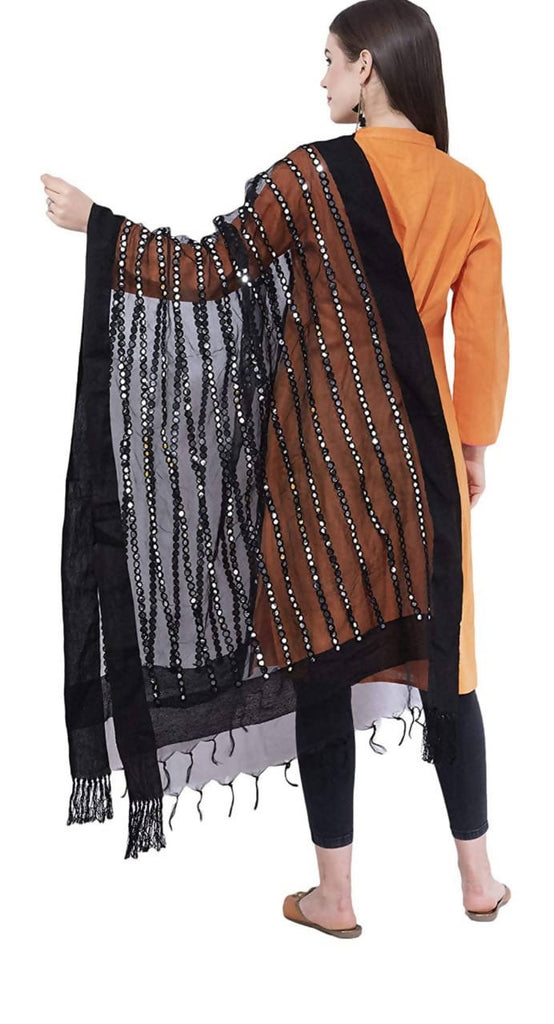 Women's Orgenza Mirror Stipe Black Dupatta & Chunni Mfd0021