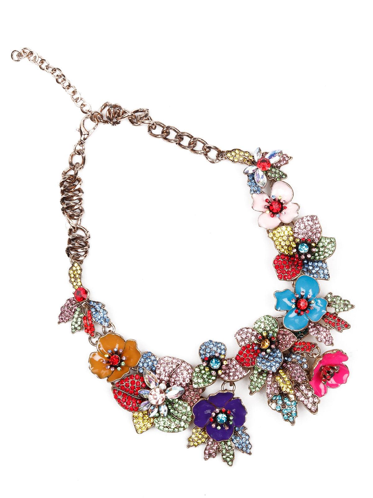 Women's Vibrant Floral Colourful Statement Necklace - Odette
