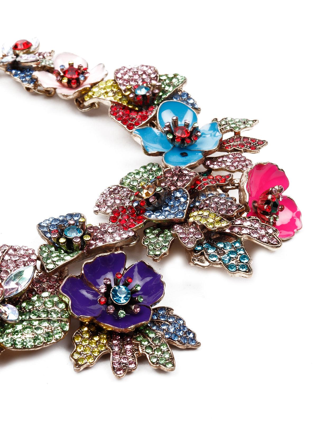 Women's Vibrant Floral Colourful Statement Necklace - Odette
