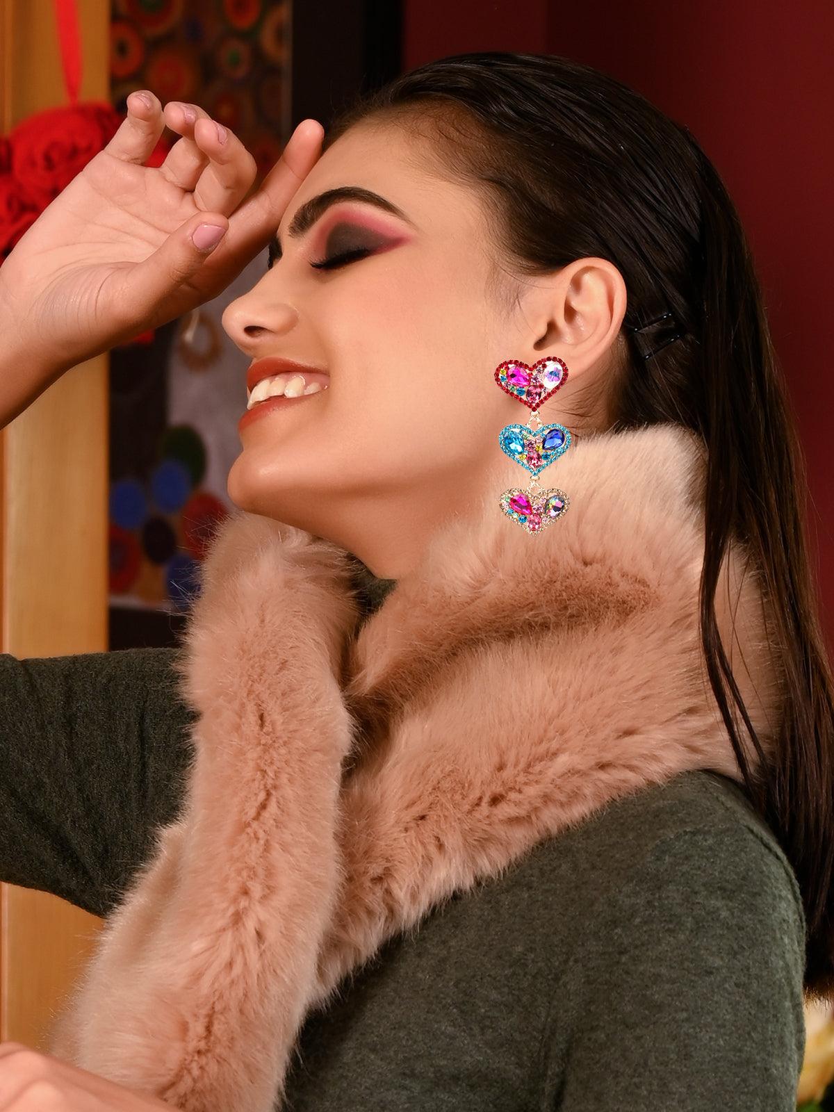 Women's Vibrant Gorgeous Multicoloured Heart-Shaped Earrings - Odette