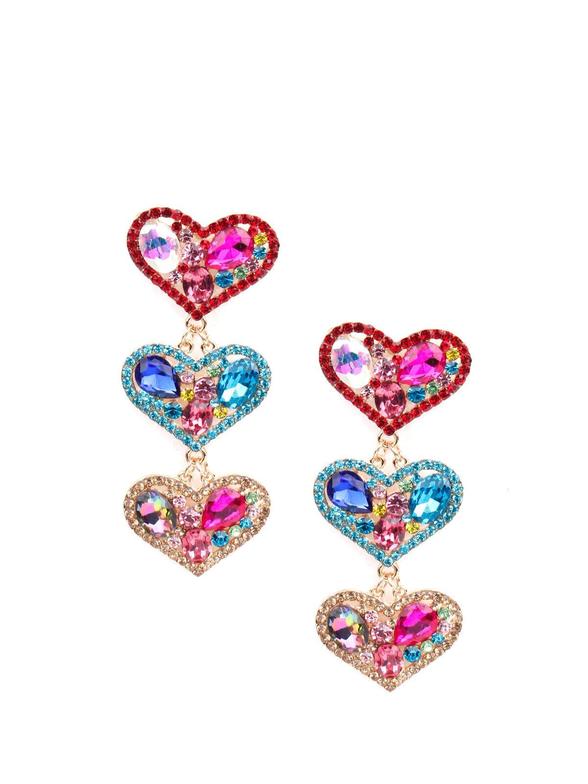 Women's Vibrant Gorgeous Multicoloured Heart-Shaped Earrings - Odette