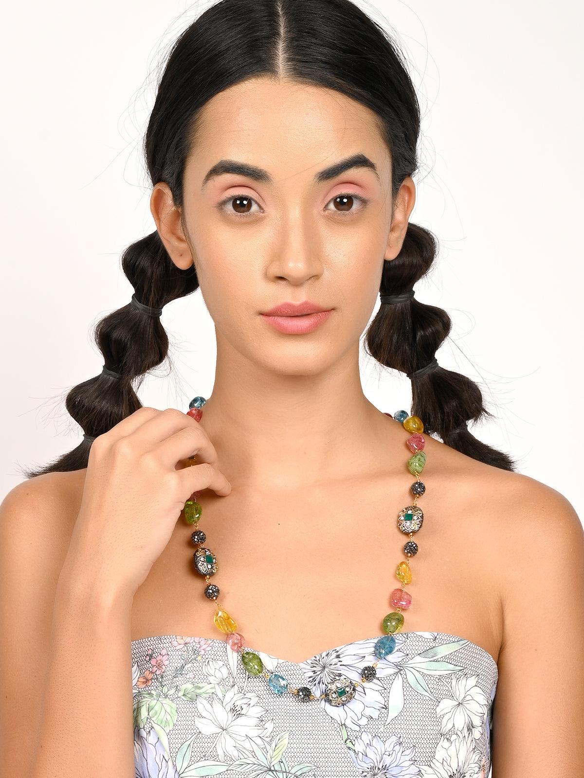 Women's Vibrant Multicoloured Stone Necklace Set - Odette
