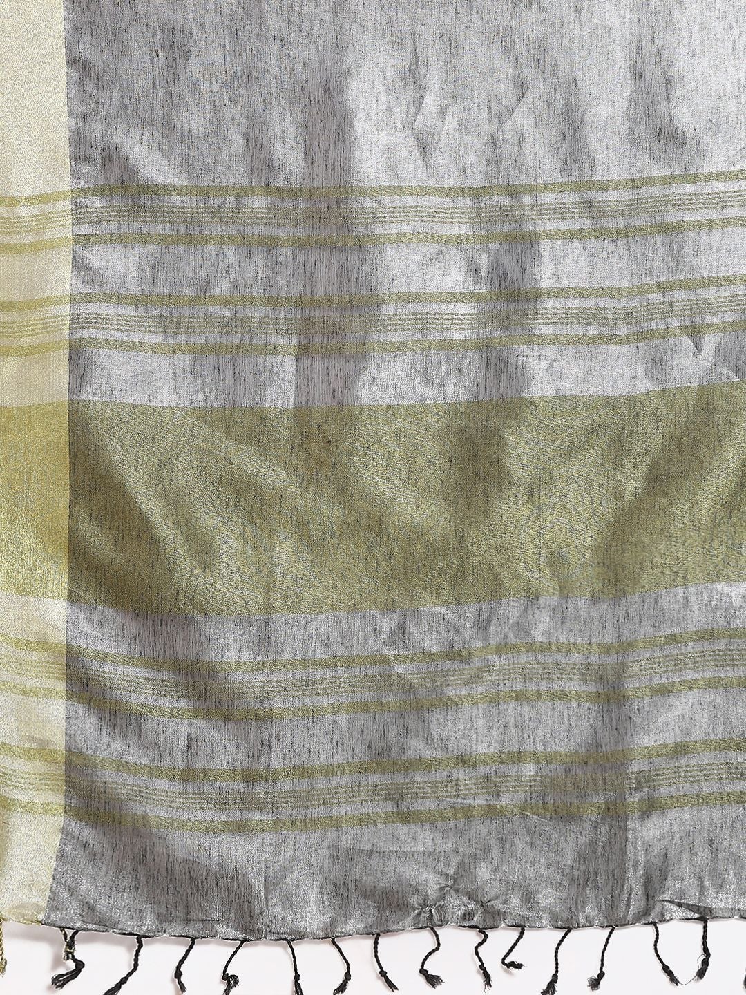 Women's Organic Uppadda Tissue Linen Handloom Saree - Olive Mist