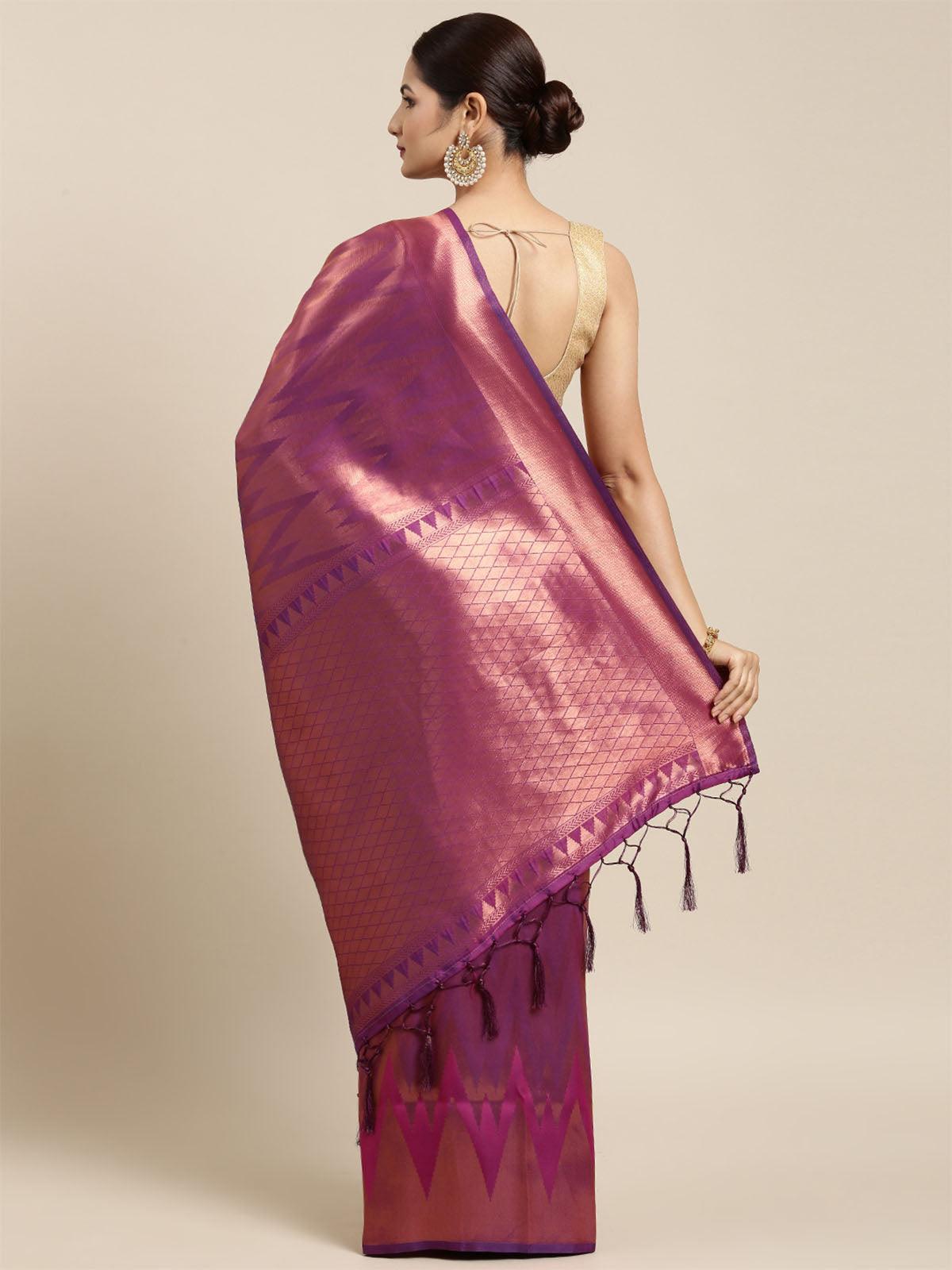 Women's Voilet Kanjivaram Silk Banarasi Weaving Silk Saree - Odette