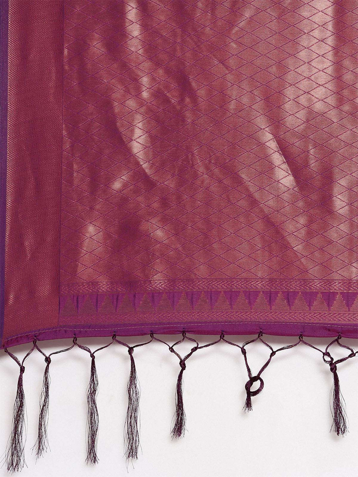 Women's Voilet Kanjivaram Silk Banarasi Weaving Silk Saree - Odette
