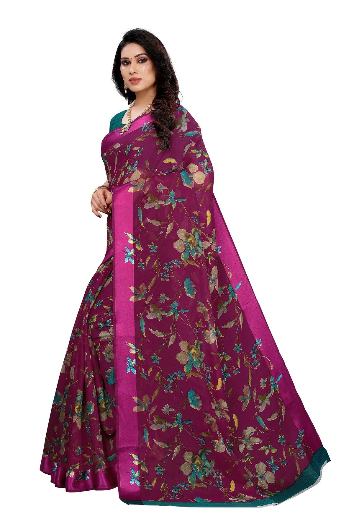 Women's Linen Satin Patta Saree With Blouse Piece - Vamika