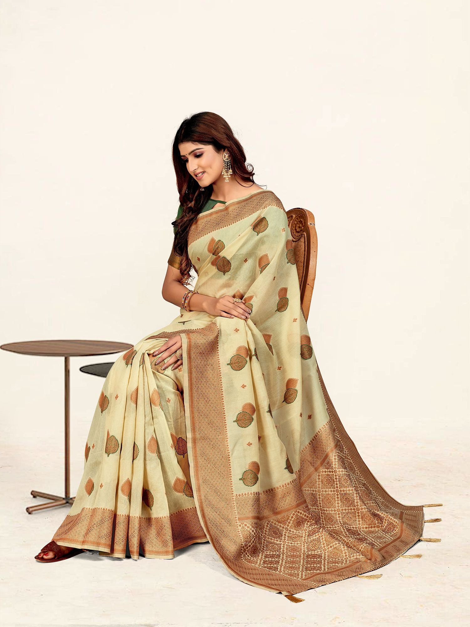 Women's Pista Color Stylish Saree With Blouse Set - Sweet Smile