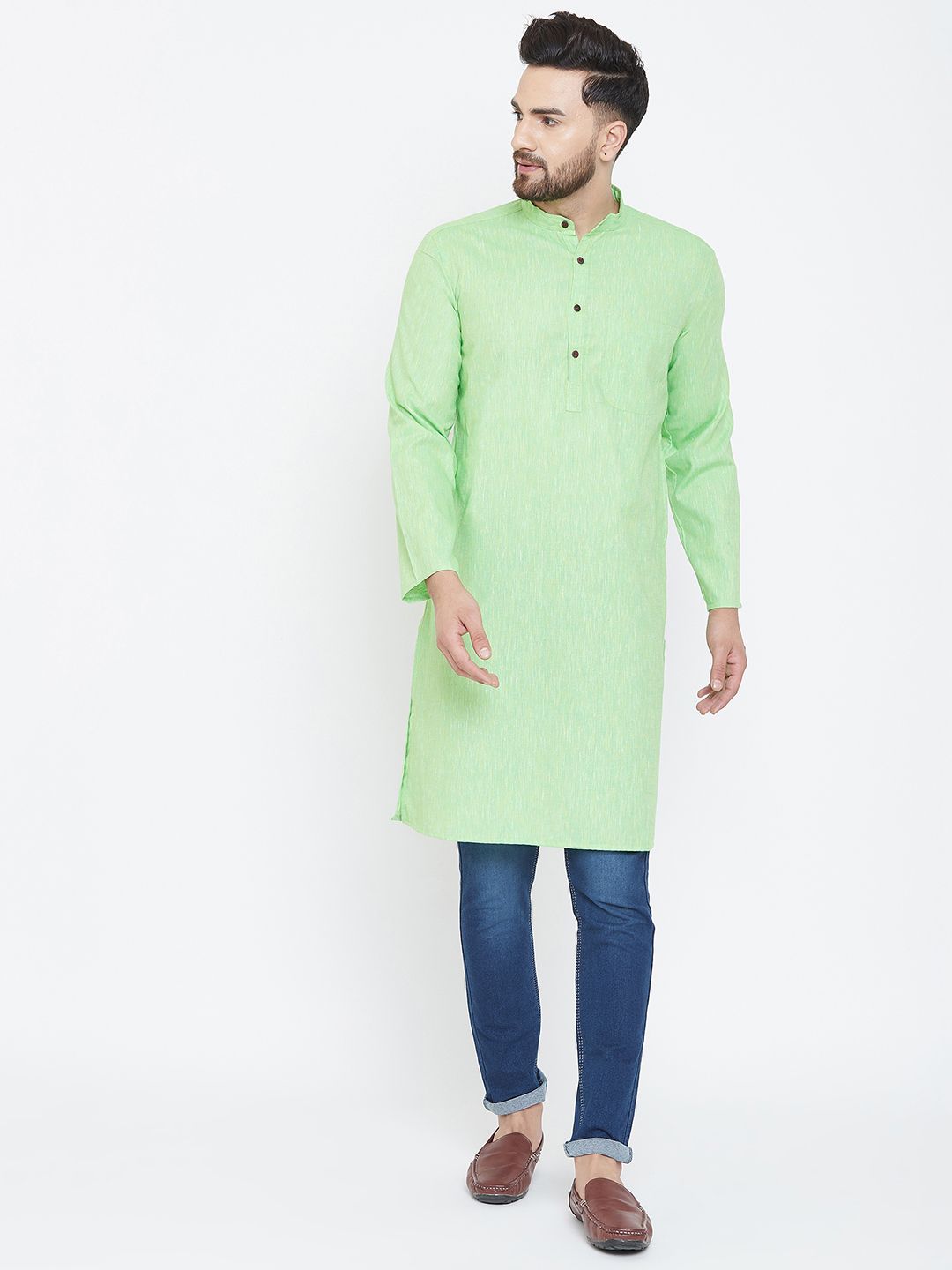 Men's Light Green Cotton Kurta