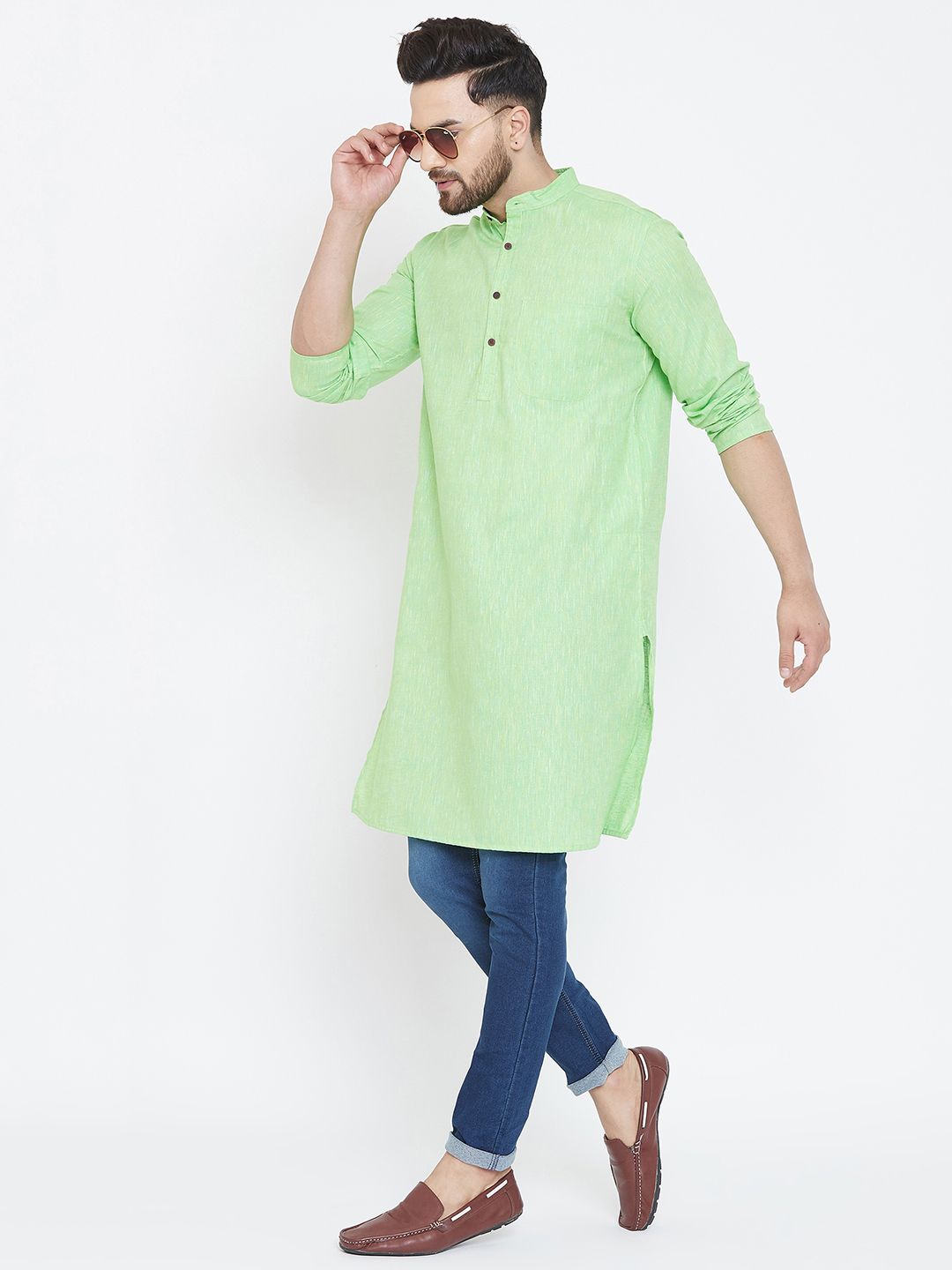 Men's Light Green Cotton Kurta