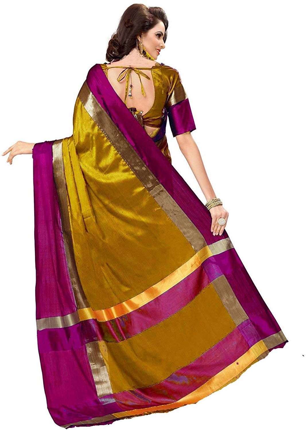 Women's Vamika Mustard Cotton Silk Weaving Saree - Vamika