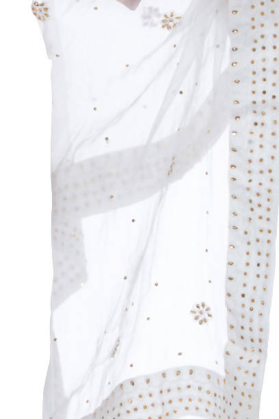 Women's Trendia Orgenza Nug Embroidery White Duppata & Chunni Mfd0004 - Moeza