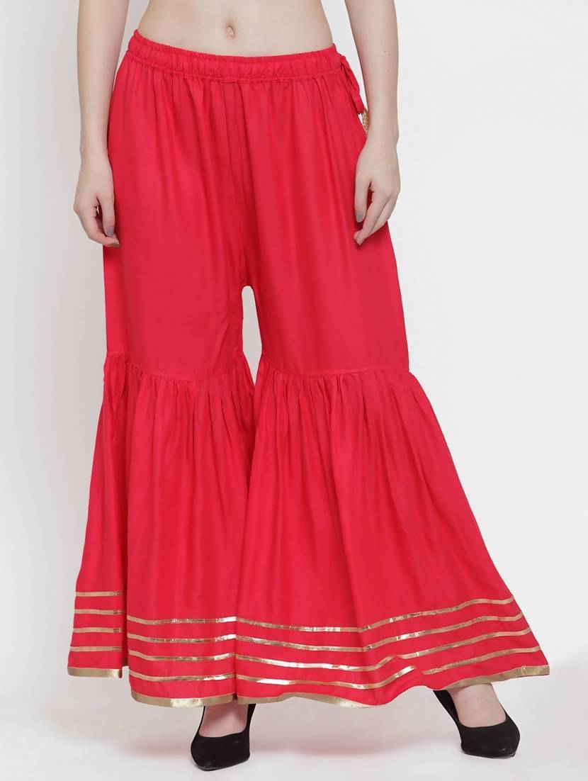 Women's Cotton Free Size Red Solid Gota Work Sharara - Cheera