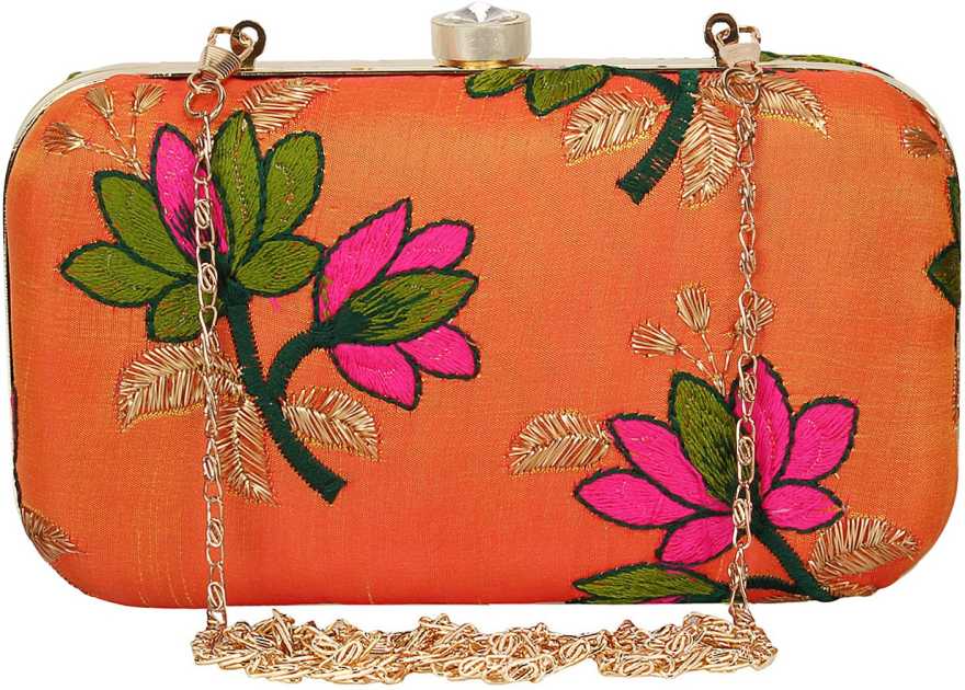 Women's Multi Color  tulle Embroidered Faux Silk Clutch - VASTANS