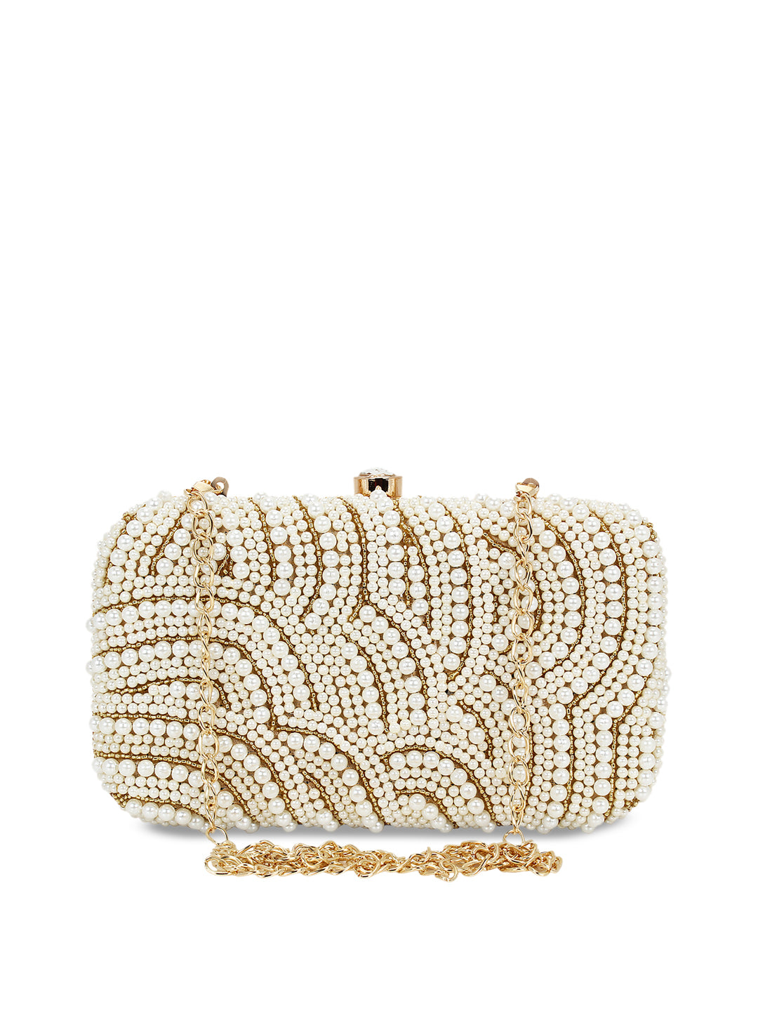 Women's White Color Adorn Embroidered & Embelished Party Clutch - VASTANS