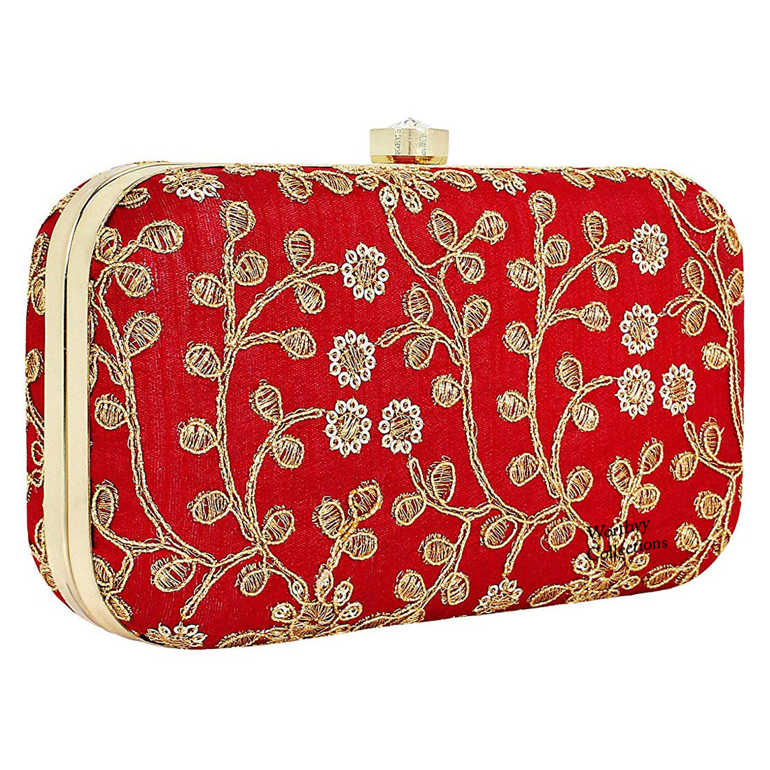 Women's Maroon Color tulle Embroidered Faux Silk Clutch - VASTANS