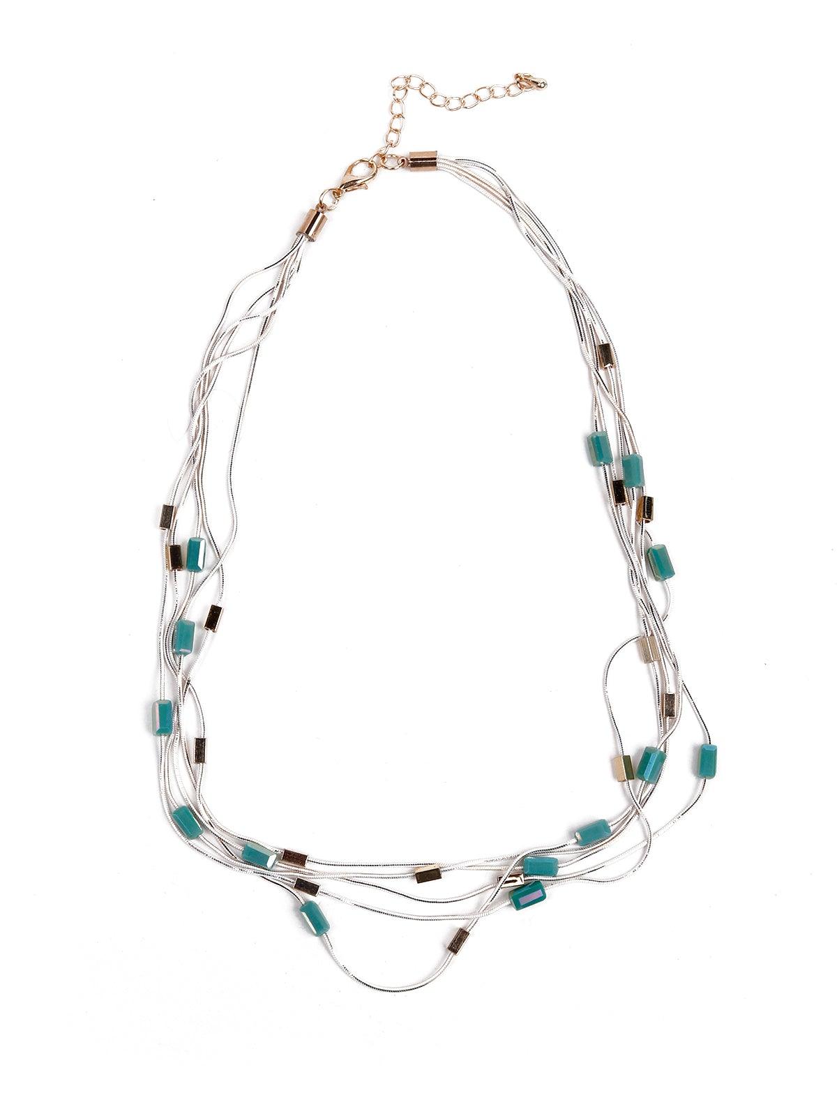 Women's Whimsical Blue Beaded Metallic Necklace - Odette