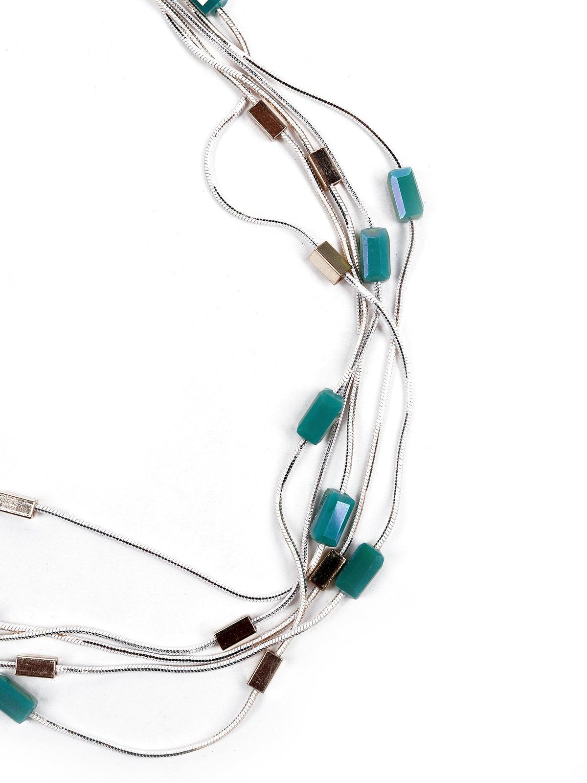 Women's Whimsical Blue Beaded Metallic Necklace - Odette