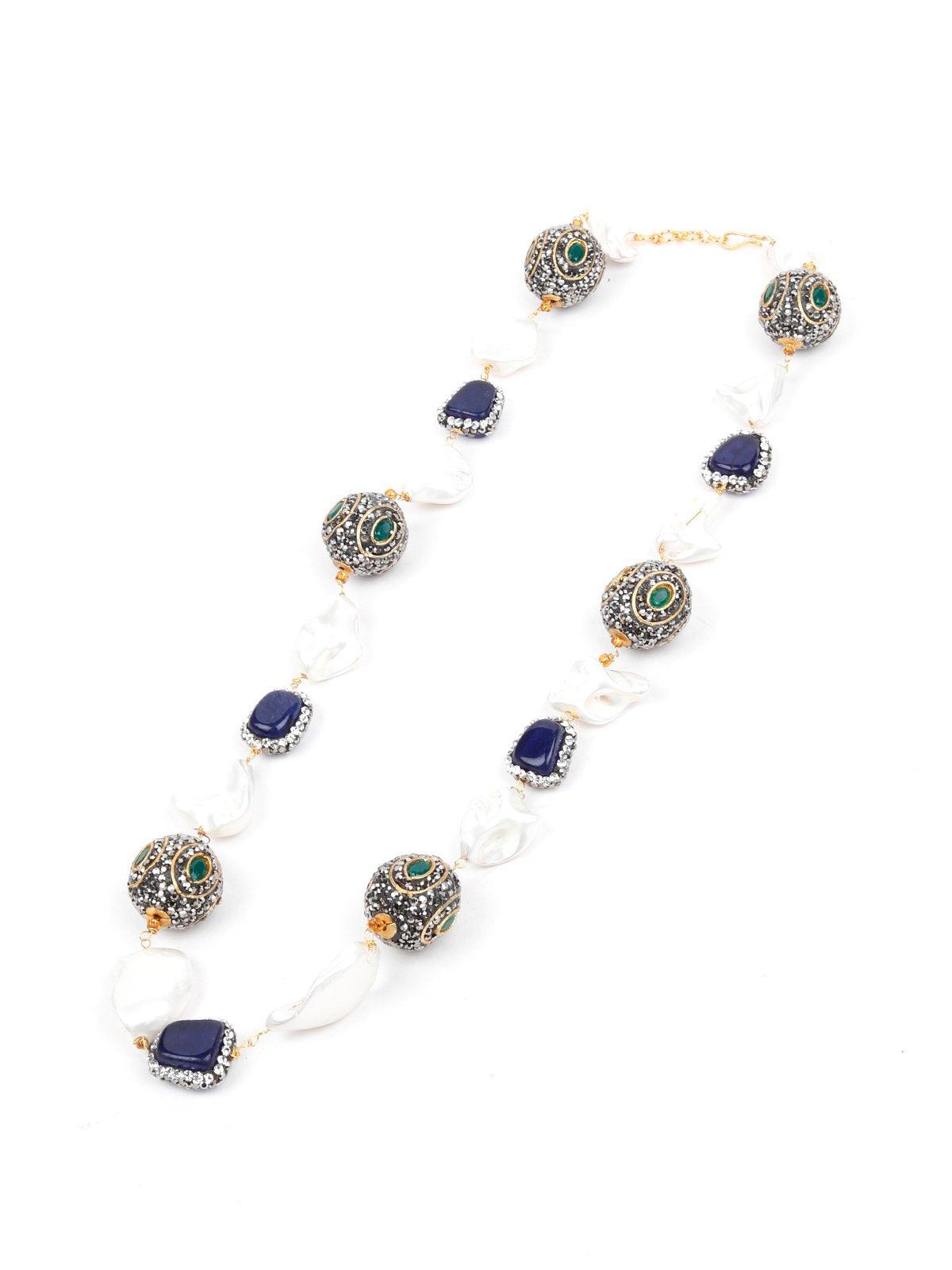 Women's White And Blue Stone Necklace Set - Odette