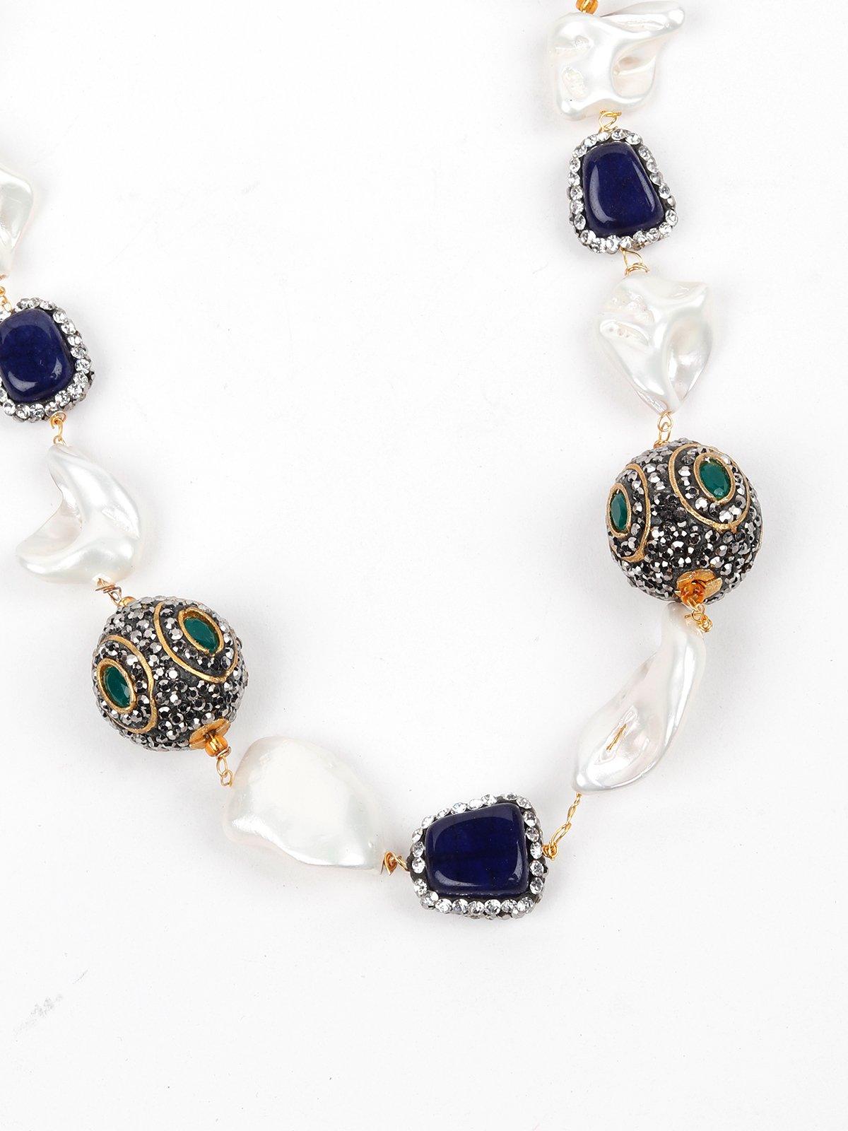 Women's White And Blue Stone Necklace Set - Odette