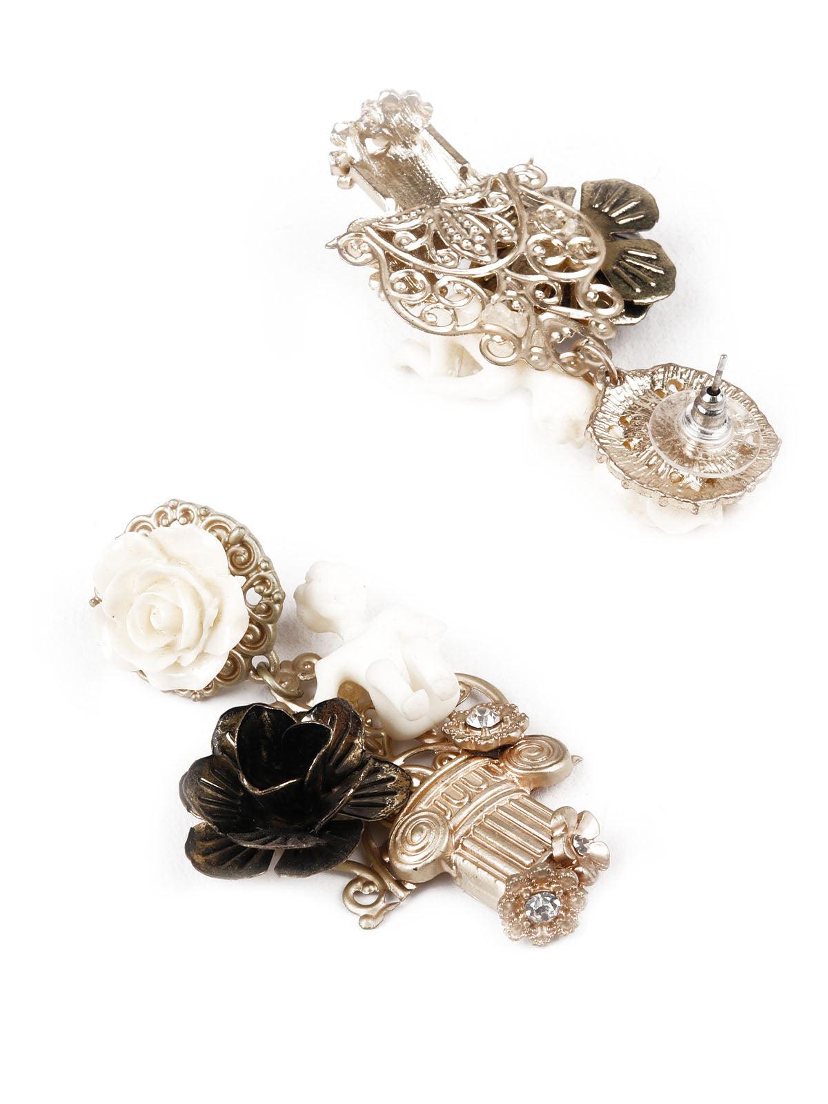 Women's White And Gold Dangle Earrings - Odette