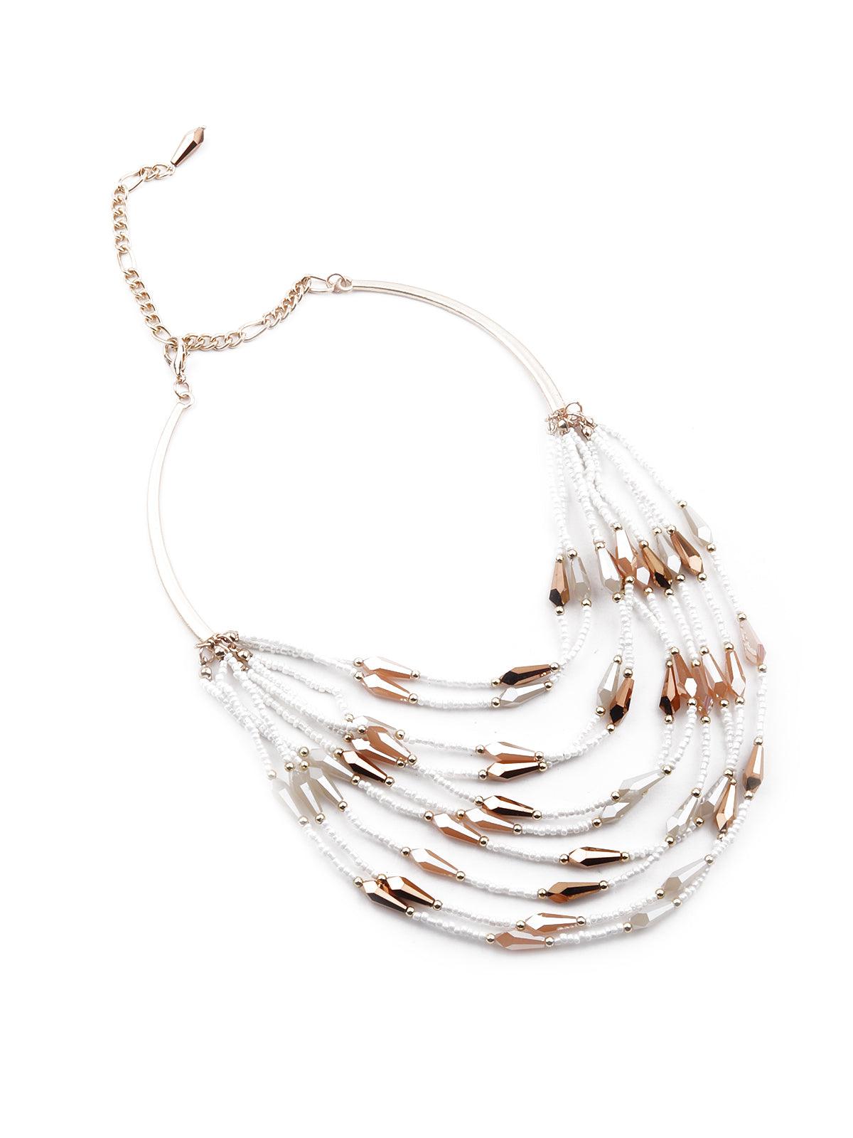 Women's White And Gold Layered Statement Necklace - Odette
