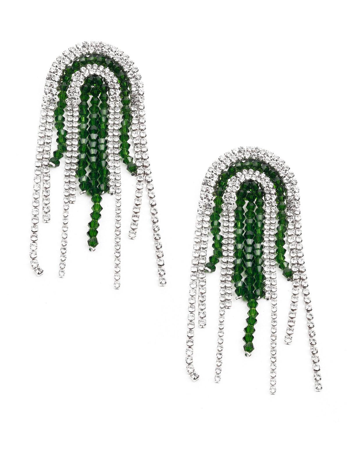 Women's White And Green Dangler Earrings - Odette