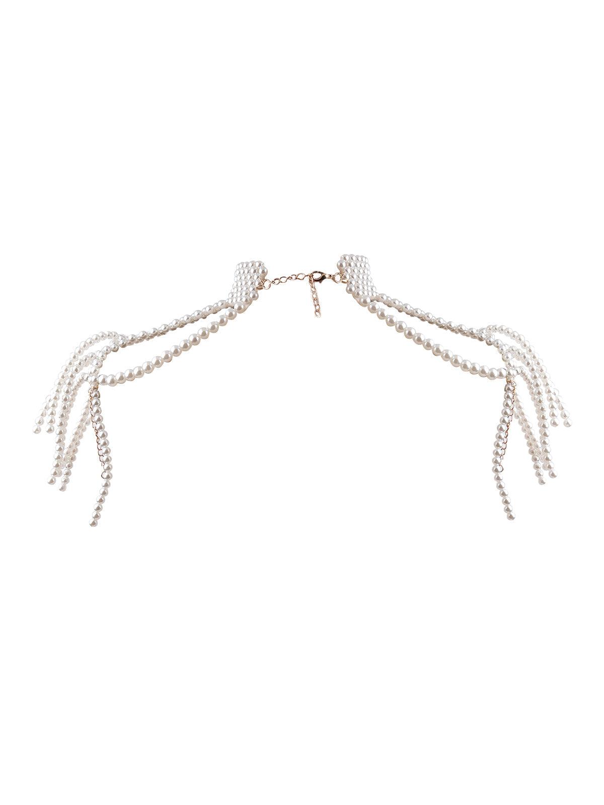 Women's White Artificial Pearl Beaded Statement Necklace - Odette