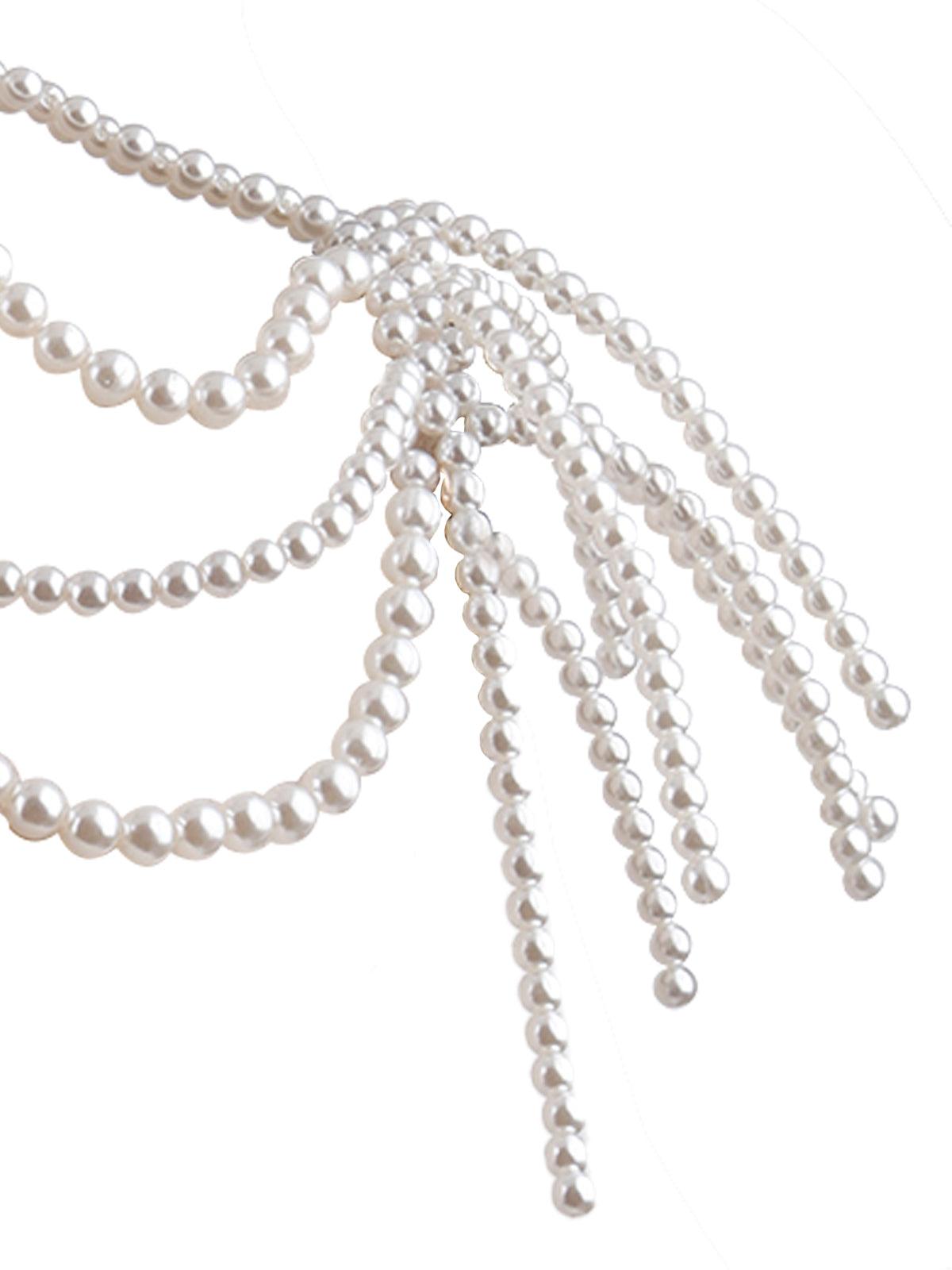 Women's White Artificial Pearl Beaded Statement Necklace - Odette
