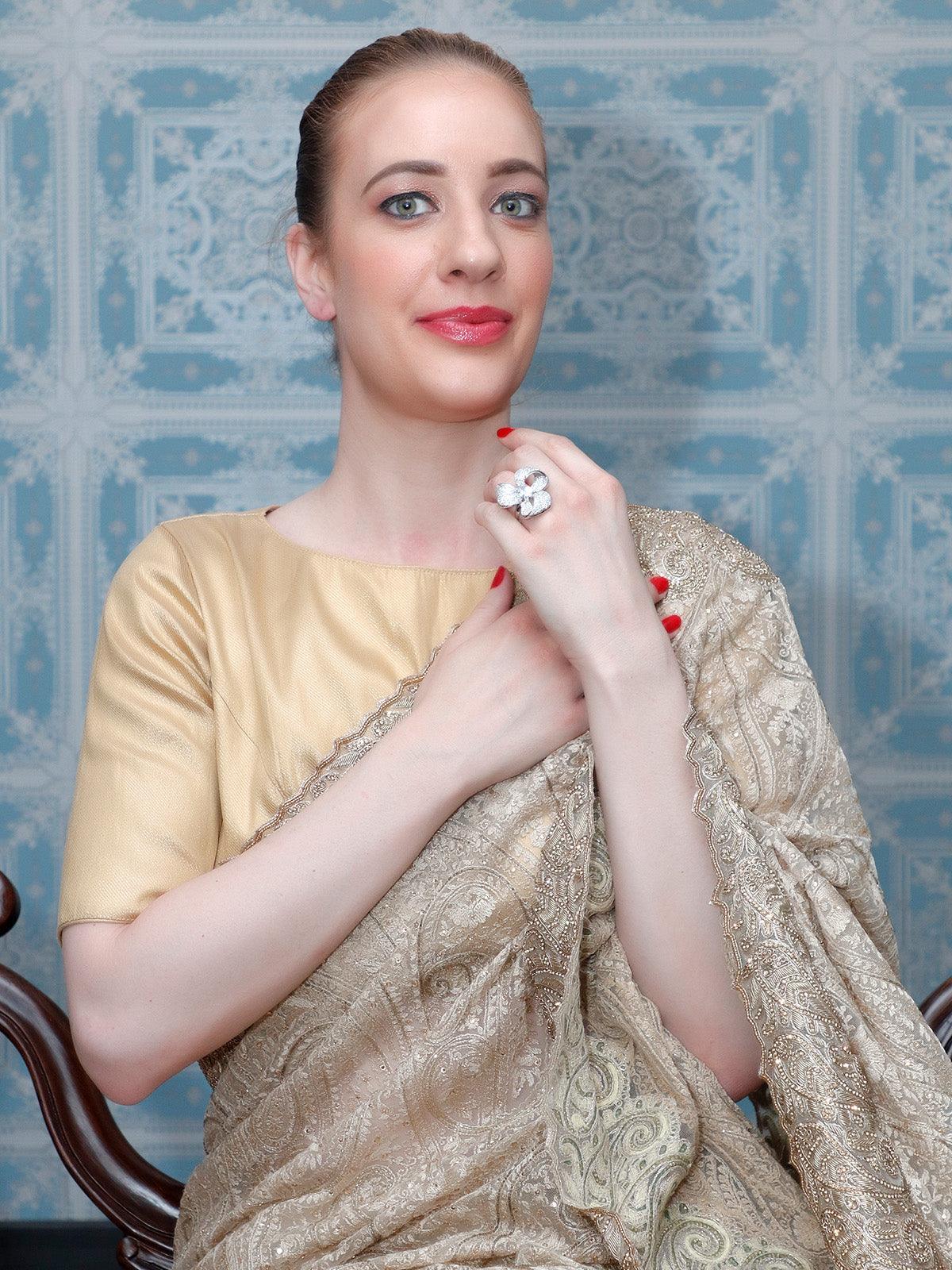 Women's White Austrian Diamond Studded Ring - Odette