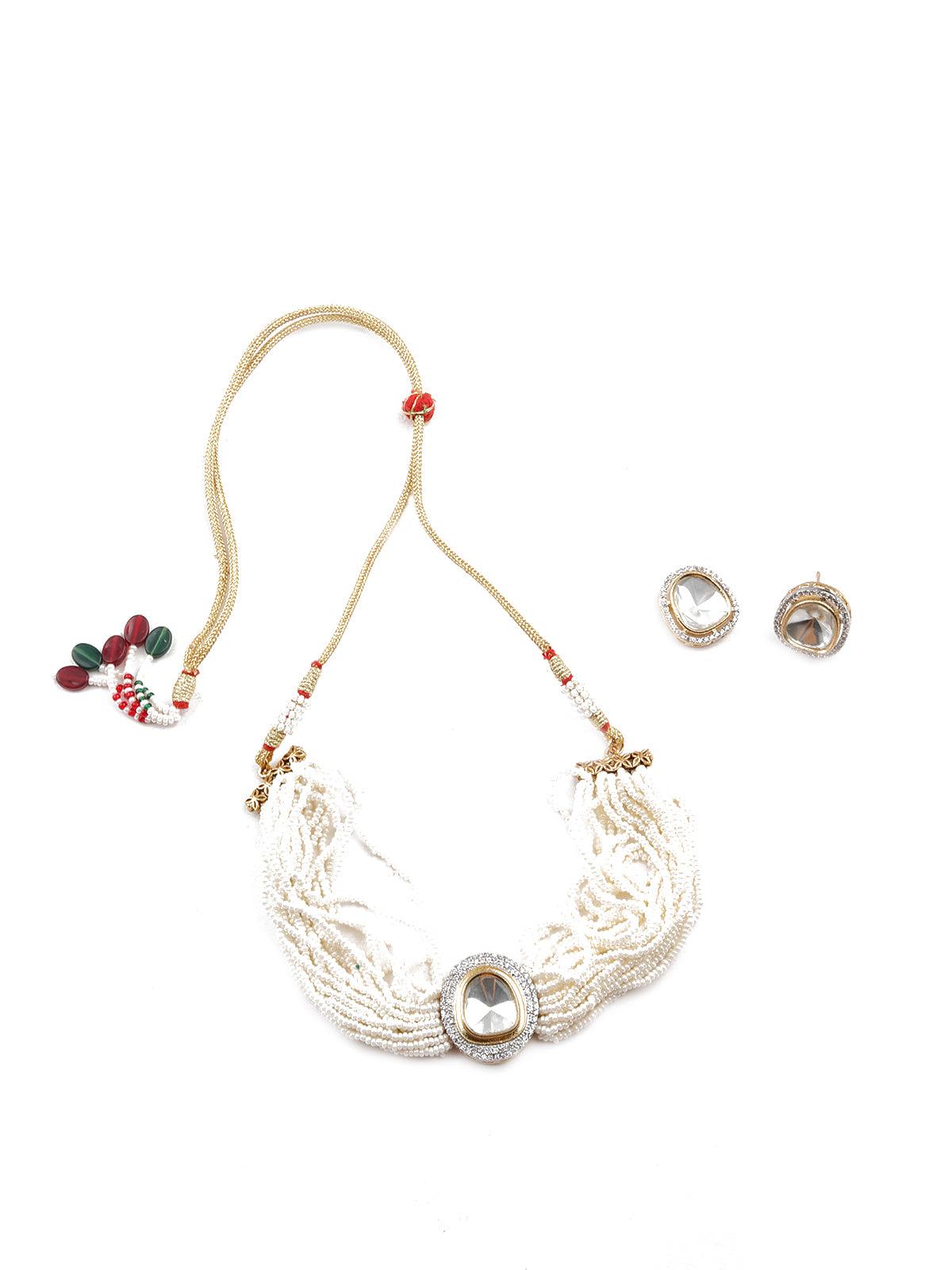 Women's White Beaded Studd Necklace Set - Odette
