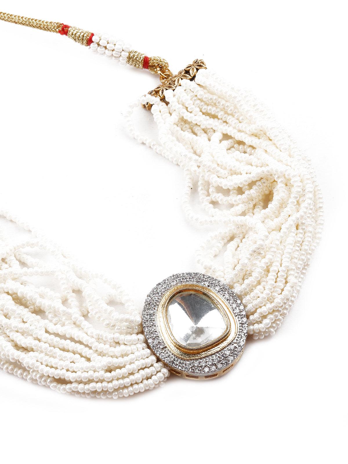 Women's White Beaded Studd Necklace Set - Odette
