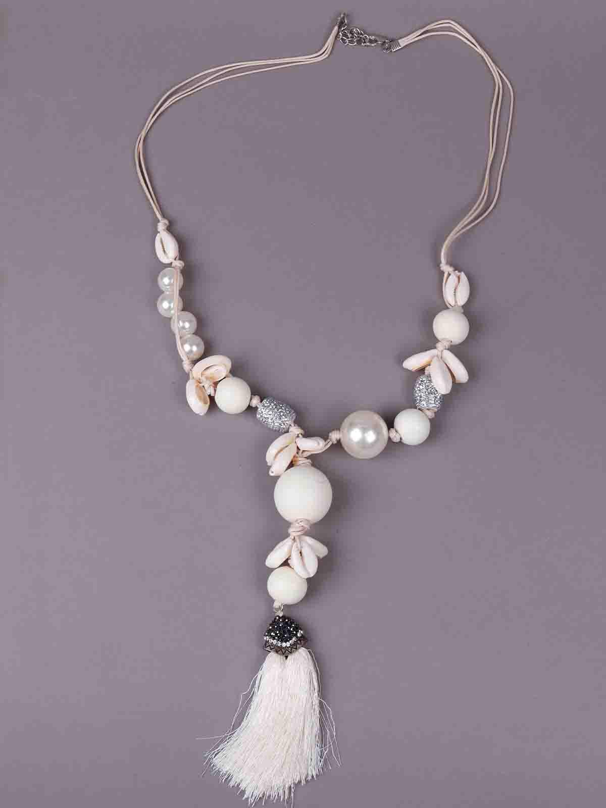 Women's White Bohemian Style Fringe Necklace - Odette