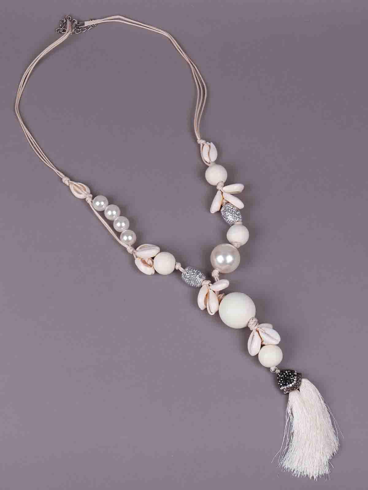 Women's White Bohemian Style Fringe Necklace - Odette