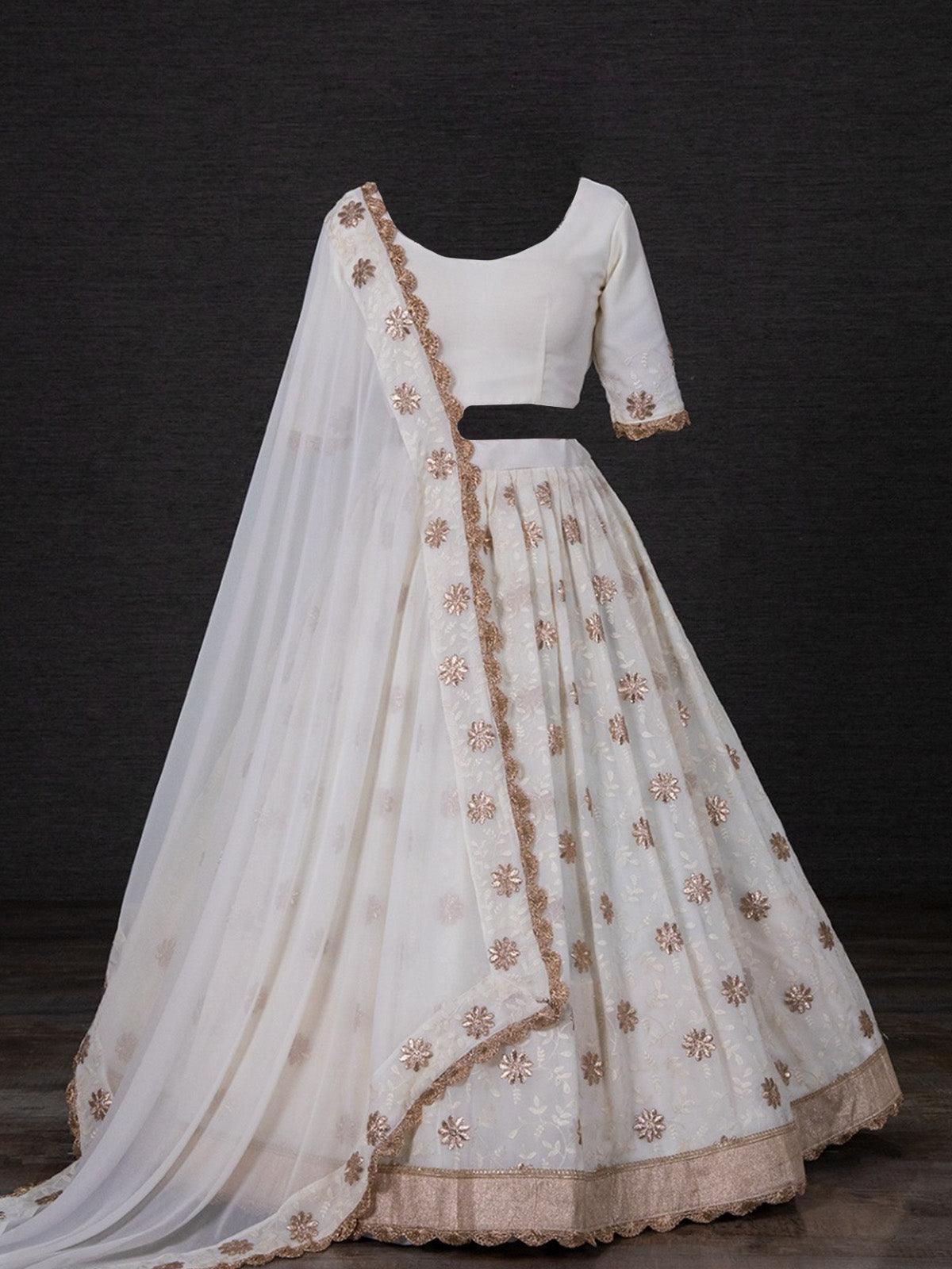 Women's White Breezy Lehenga Crafted With Thread Embroidery Work - Odette