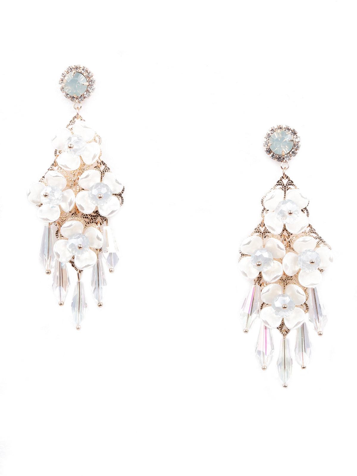 Women's White Floral Chandelier Drop Earrings - Odette