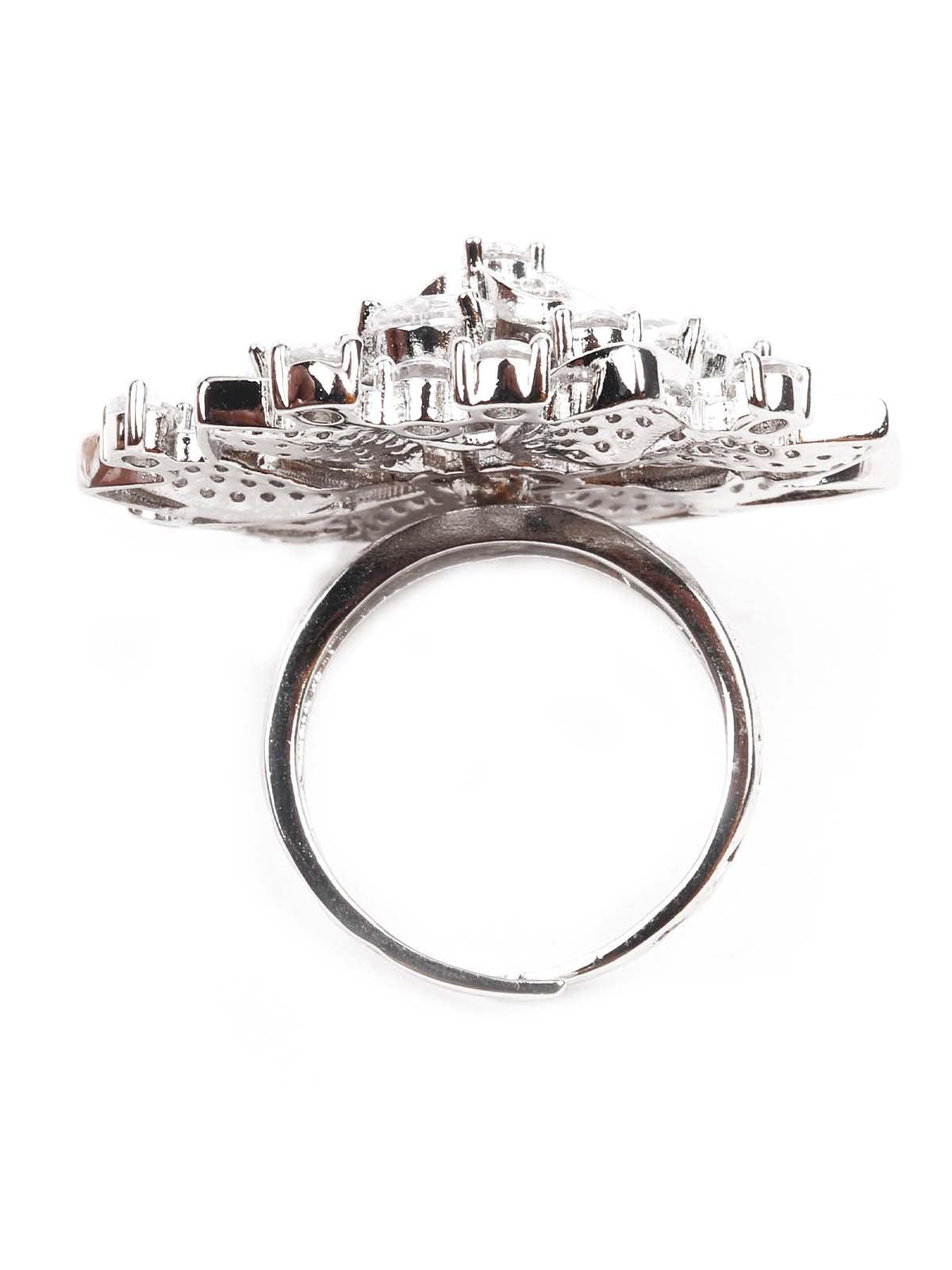 Women's White German Rhodium Austrian Diamond Studded Ring - Odette