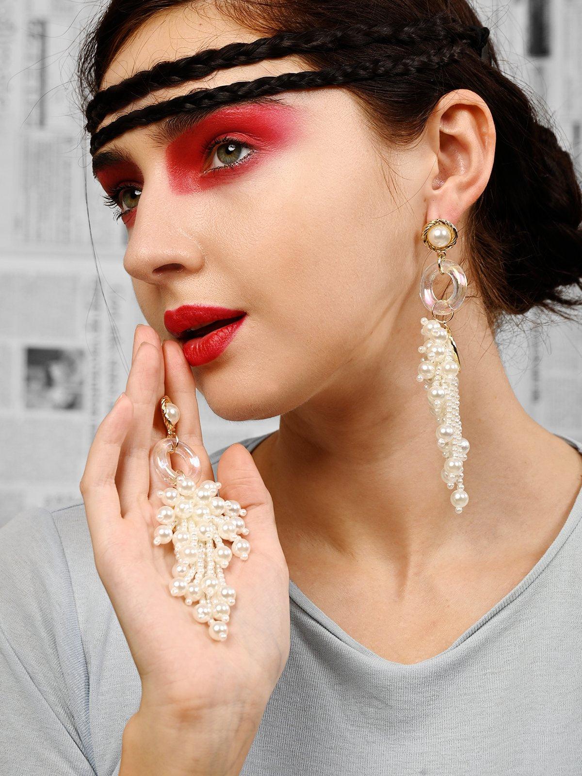 Women's White Pearl  Dangle Earrings - Odette