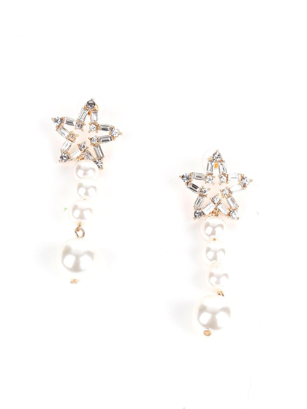 Women's White Pearl Star Dangle Earrings - Odette